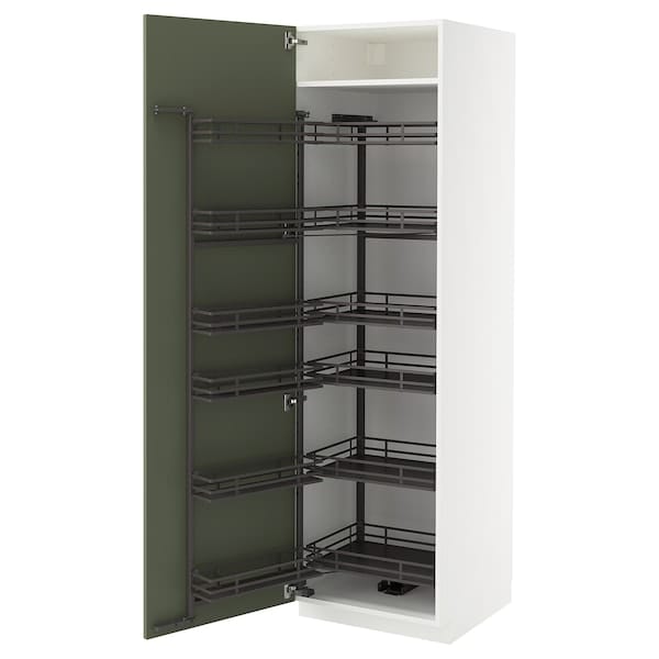 METOD high cabinet with pull-out larder, white/Axstad grey-green, 60x60x200 cm