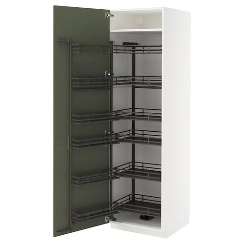 METOD - METOD High cabinet with pull-out larder, white/Axstad grey-green, 60x60x200 cm