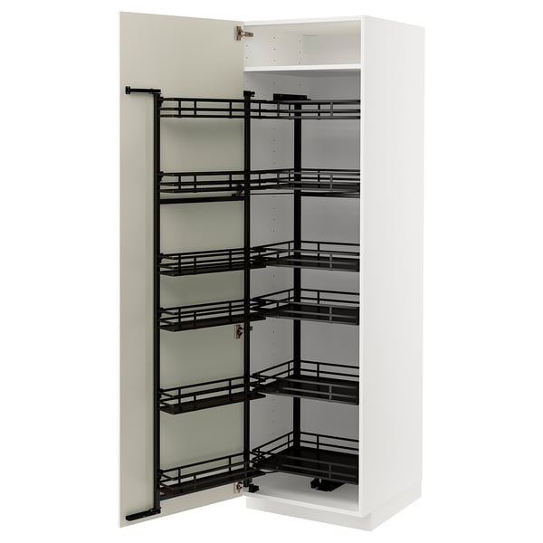 METOD high cabinet with pull-out larder, white/Bodbyn off-white, 60x60x200 cm