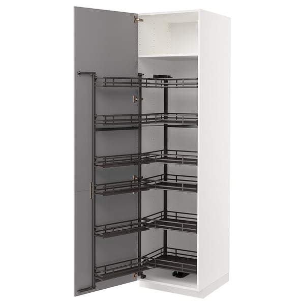METOD - METOD High cabinet with pull-out larder, white/Bodbyn grey, 60x60x220 cm