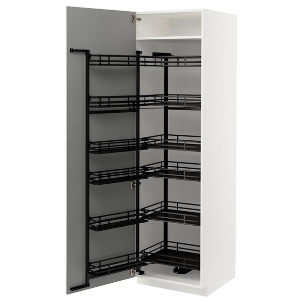 METOD - METOD High cabinet with pull-out larder, white/Bodbyn grey, 60x60x200 cm