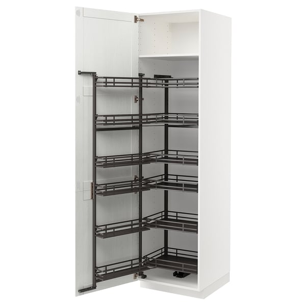 METOD high cabinet with pull-out larder, white Enköping/white wood effect, 60x60x220 cm