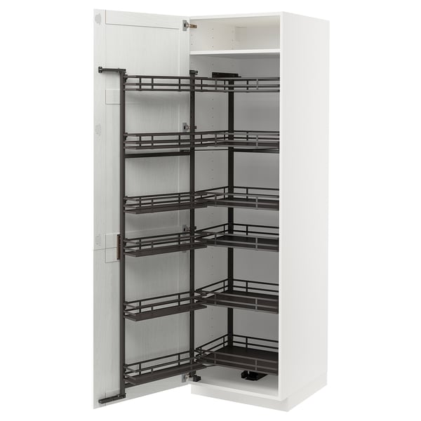 METOD - METOD High cabinet with pull-out larder, white Enköping/white wood effect, 60x60x200 cm