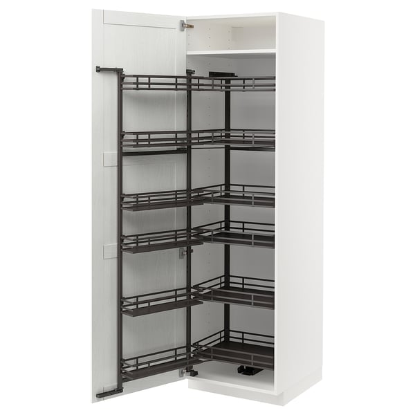 METOD high cabinet with pull-out larder, white Enköping/white wood effect, 60x60x200 cm