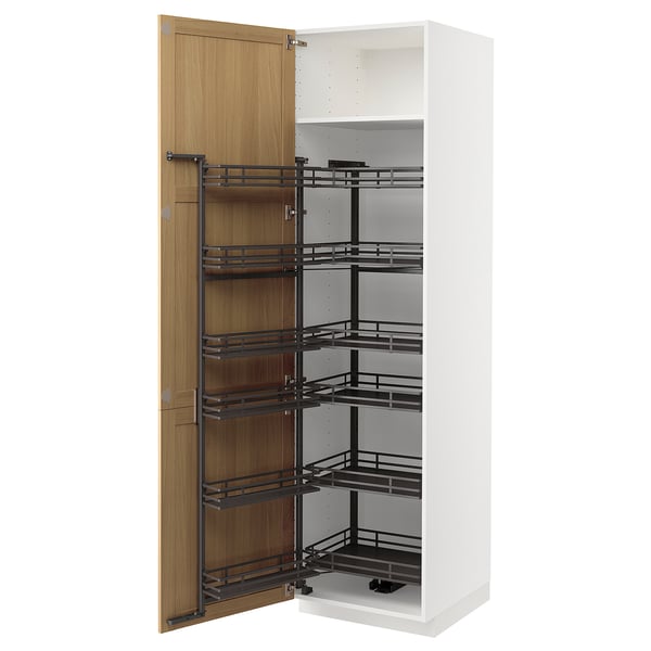 METOD high cabinet with pull-out larder, white/Forsbacka oak, 60x60x220 cm