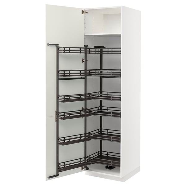 METOD - METOD High cabinet with pull-out larder, white/Havstorp beige, 60x60x220 cm