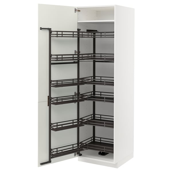 METOD high cabinet with pull-out larder, white/Havstorp beige, 60x60x200 cm
