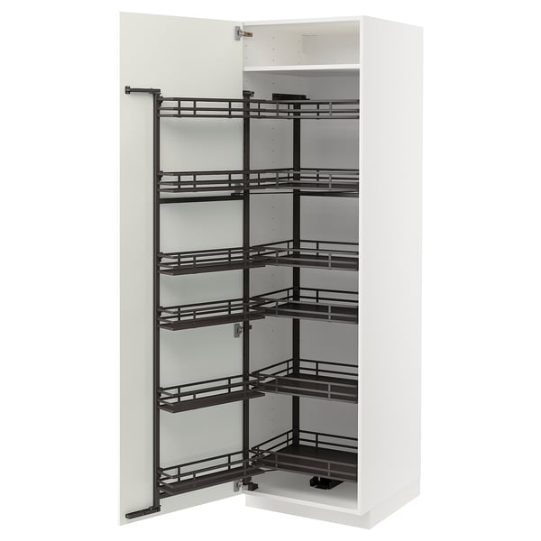 METOD high cabinet with pull-out larder, white/Havstorp beige, 60x60x200 cm
