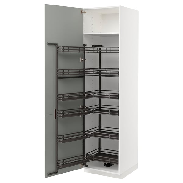 METOD high cabinet with pull-out larder, white/Havstorp light grey, 60x60x220 cm