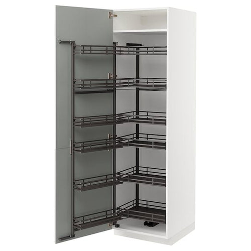 METOD - METOD High cabinet with pull-out larder, white/Havstorp light grey, 60x60x200 cm