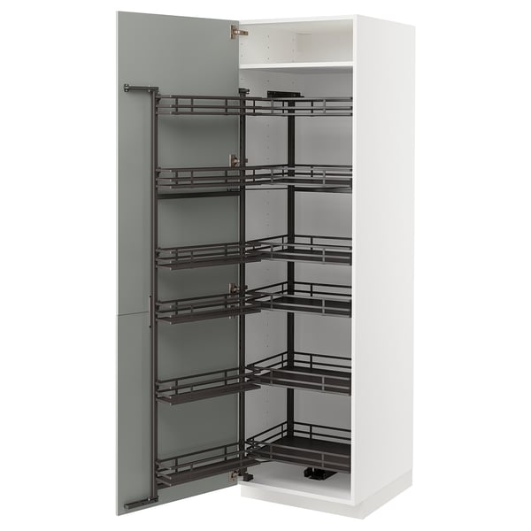 METOD high cabinet with pull-out larder, white/Havstorp light grey, 60x60x200 cm