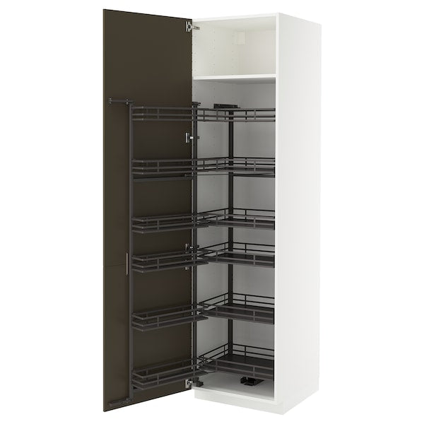 METOD - High cabinet with pull-out larder, white/Havstorp brown-beige, 60x60x220 cm