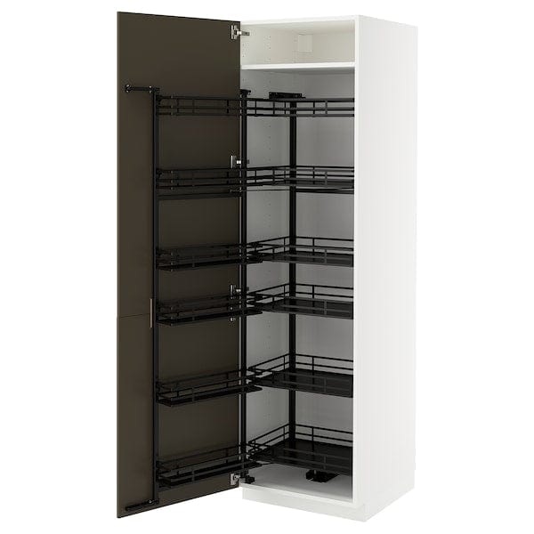 Ikea METOD - High cabinet with pull-out larder, white/Havstorp brown-beige, 60x60x200 cm