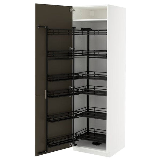 Ikea METOD - High cabinet with pull-out larder, white/Havstorp brown-beige, 60x60x200 cm