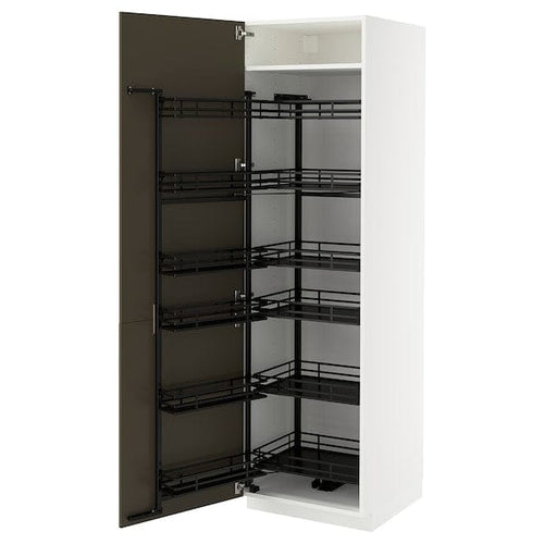 METOD - METOD High cabinet with pull-out larder, white/Havstorp brown-beige, 60x60x200 cm