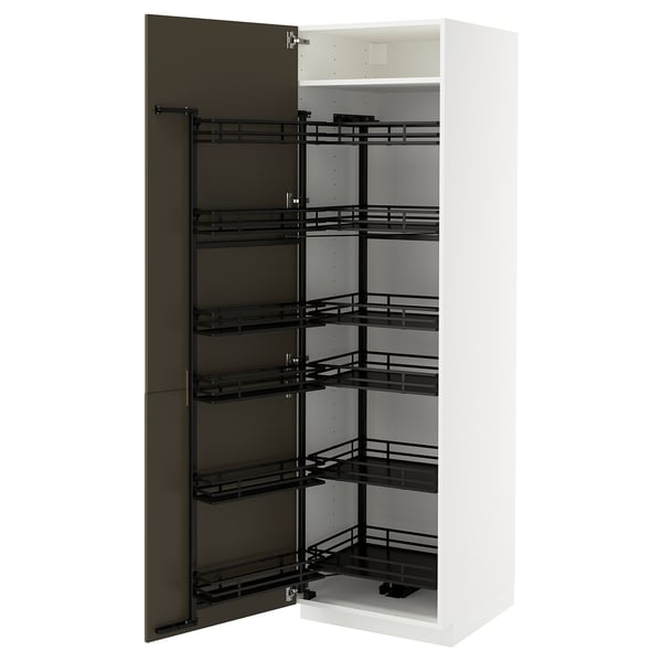 METOD - METOD High cabinet with pull-out larder, white/Havstorp brown-beige, 60x60x200 cm
