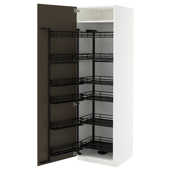 METOD - METOD High cabinet with pull-out larder, white/Havstorp brown-beige, 60x60x200 cm