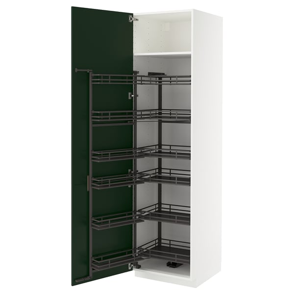 METOD - METOD High cabinet with pull-out larder, white/Havstorp deep green, 60x60x220 cm