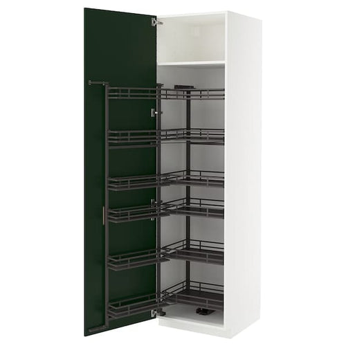 METOD - METOD High cabinet with pull-out larder, white/Havstorp deep green, 60x60x220 cm