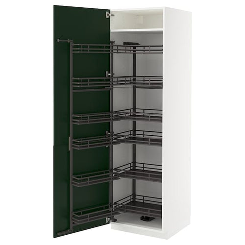 METOD - METOD High cabinet with pull-out larder, white/Havstorp deep green, 60x60x200 cm