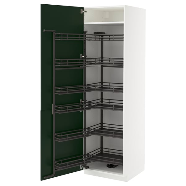 METOD high cabinet with pull-out larder, white/Havstorp deep green, 60x60x200 cm