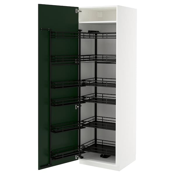 Ikea METOD - High cabinet with pull-out larder, white/Havstorp deep green, 60x60x200 cm
