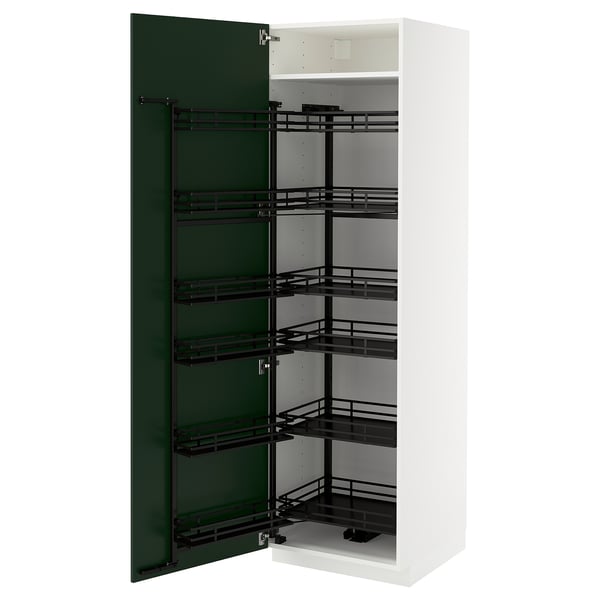 METOD high cabinet with pull-out larder, white/Havstorp deep green, 60x60x200 cm