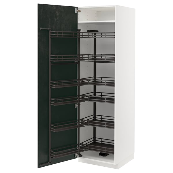 METOD Tall cabinet with larder baskets, white/Kalhyttan concrete effect dark grey, 60x60x200 cm