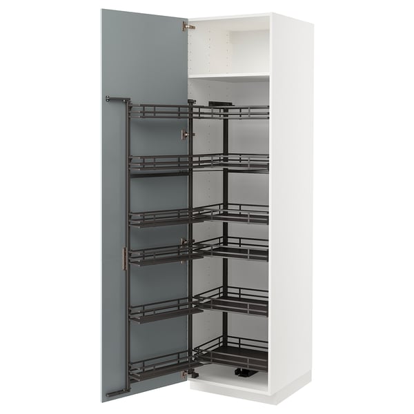 METOD high cabinet with pull-out larder, white/Kallarp light grey-blue, 60.0x220.0x60.0 cm
