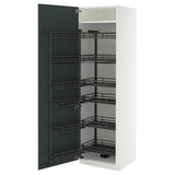 METOD high cabinet with pull-out larder, white/Kallarp high-gloss dark grey-green, 60x60x200 cm