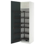 METOD high cabinet with pull-out larder, white/Kallarp high-gloss dark grey-green, 60x60x220 cm