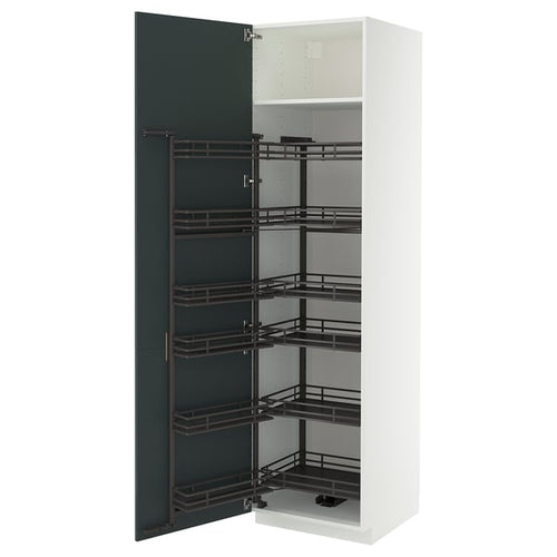 METOD - METOD High cabinet with pull-out larder, white/Kallarp high-gloss dark grey-green, 60x60x220 cm