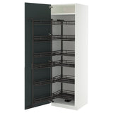 METOD high cabinet with pull-out larder, white/Kallarp high-gloss dark grey-green, 60x60x200 cm