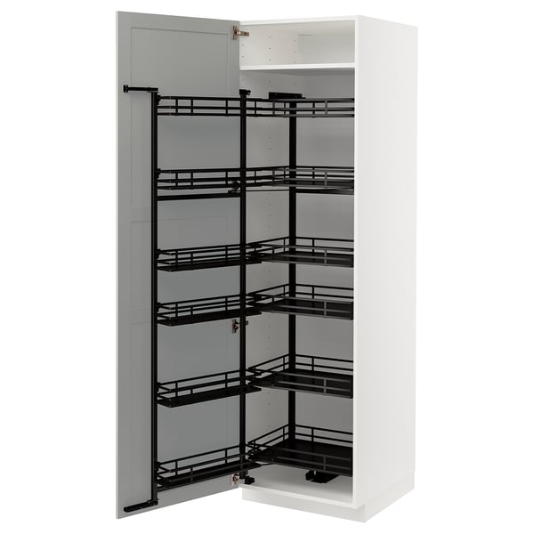 METOD - METOD High cabinet with pull-out larder, white/Lerhyttan light grey, 60x60x200 cm
