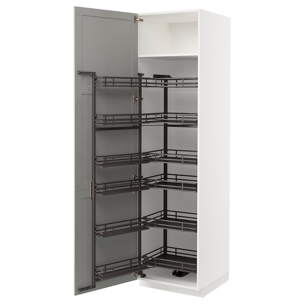 METOD high cabinet with pull-out larder, white/Lerhyttan light grey, 60x60x220 cm