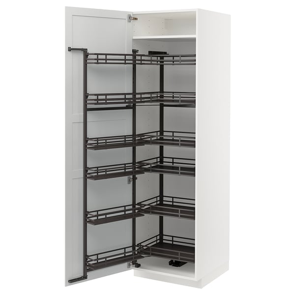 METOD high cabinet with pull-out larder, white/Lerhyttan light grey, 60x60x200 cm
