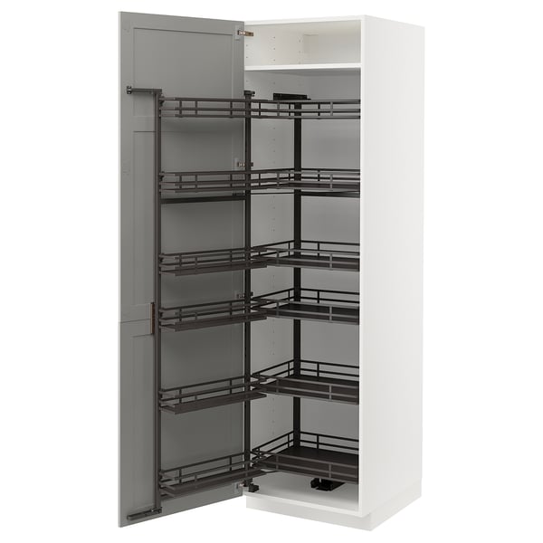 METOD high cabinet with pull-out larder, white/Lerhyttan light grey, 60x60x200 cm