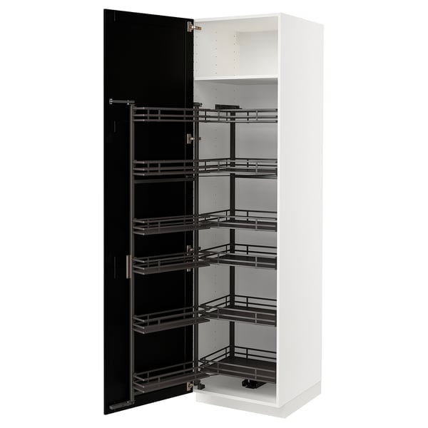 METOD high cabinet with pull-out larder, white/Lerhyttan black stained, 60x60x220 cm