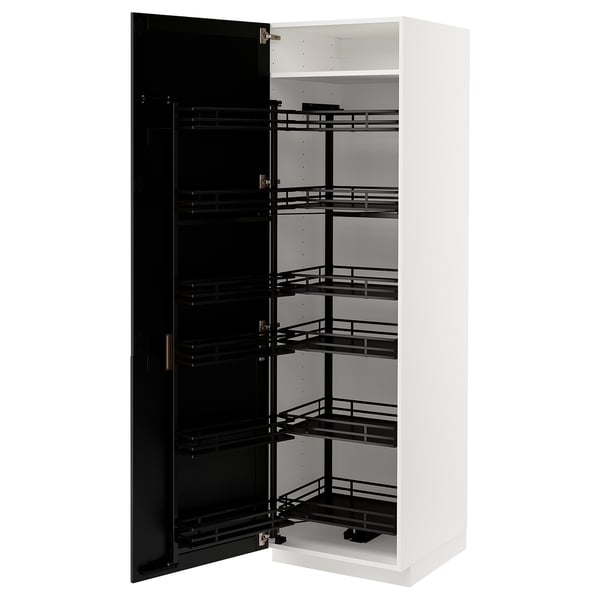 METOD - High cabinet with pull-out larder, white/Lerhyttan black stained , 60x60x200 cm