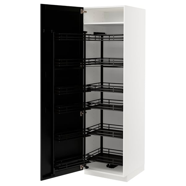 METOD high cabinet with pull-out larder, white/Lerhyttan black stained, 60x60x200 cm