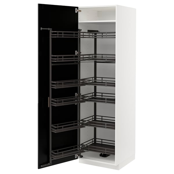 METOD high cabinet with pull-out larder, white/Lerhyttan black stained, 60x60x200 cm