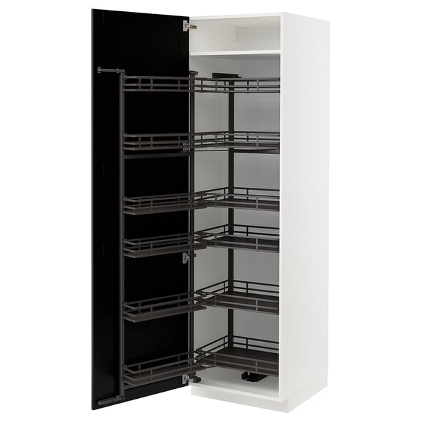 METOD high cabinet with pull-out larder, white/Lerhyttan black stained, 60x60x200 cm