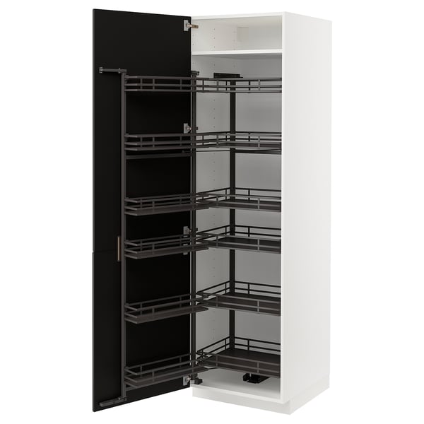 METOD high cabinet with pull-out larder, white/Nickebo matt anthracite, 60x60x200 cm
