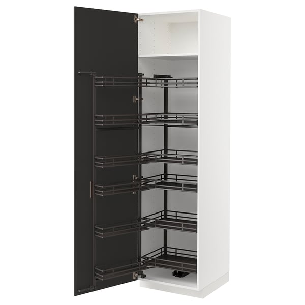 METOD high cabinet with pull-out larder, white/Nickebo matt anthracite, 60x60x220 cm