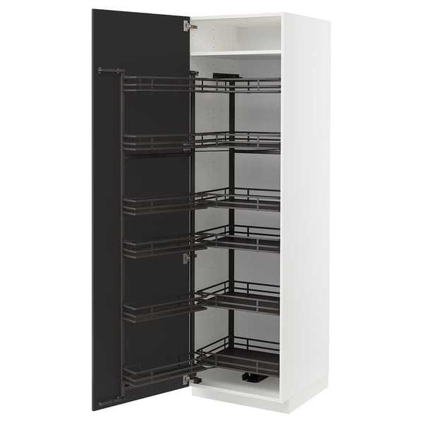 METOD high cabinet with pull-out larder, white/Nickebo matt anthracite, 60x60x200 cm