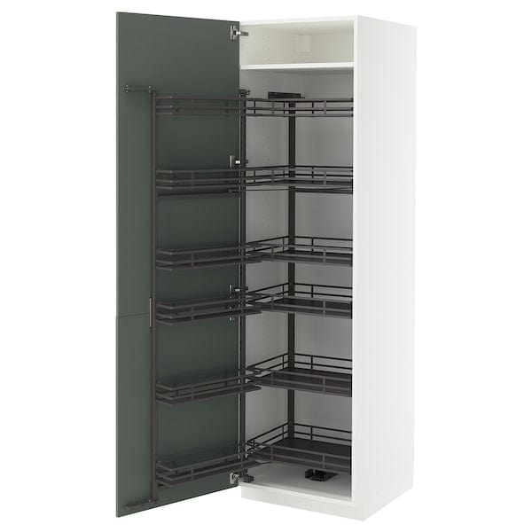 Ikea METOD - High cabinet with pull-out larder, white/Nickebo matt grey-green, 60x60x200 cm