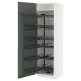 METOD high cabinet with pull-out larder, white/Nickebo matt grey-green, 60x60x200 cm