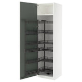 METOD high cabinet with pull-out larder, white/Nickebo matt grey-green, 60x60x220 cm