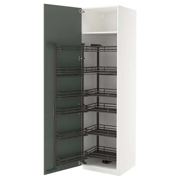 Ikea METOD - High cabinet with pull-out larder, white/Nickebo matt grey-green, 60x60x220 cm