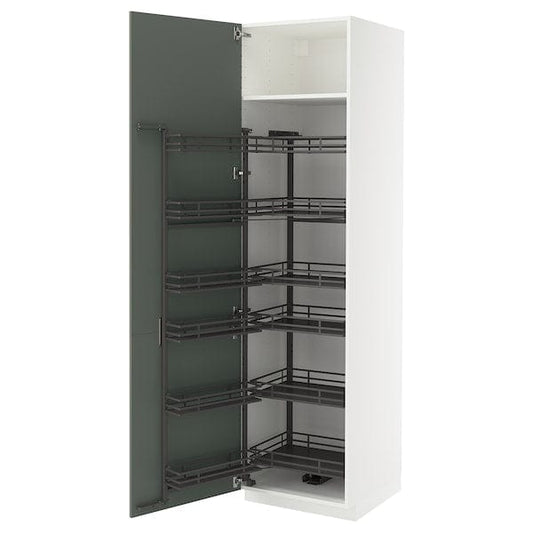 Ikea METOD - High cabinet with pull-out larder, white/Nickebo matt grey-green, 60x60x220 cm